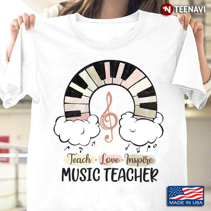 Teach Love Inspire Music Teacher Adorable Piano Rainbow and Clouds