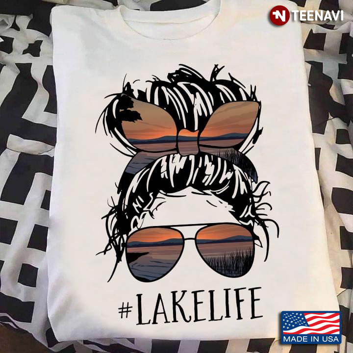 Lake Life Hashtag Pretty Girl with Sunset Lake Headband and Sunglasses