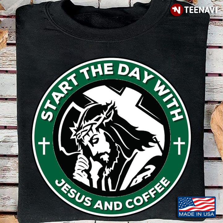Start The Day With Jesus and Coffee Circle Design for Coffee Lover