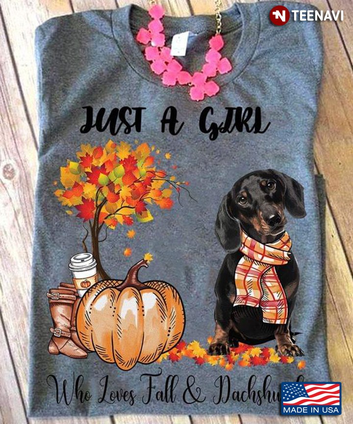 Just A Girl Who Loves Fall and Dachshund Adorable Design for Girl
