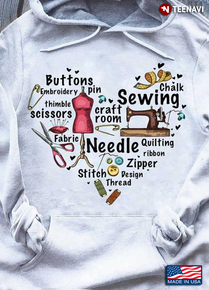 Buttons Sewing Needle Embroidery Pin Fabric Scissors Zipper Quilting Heart Shape for Sewing Lover