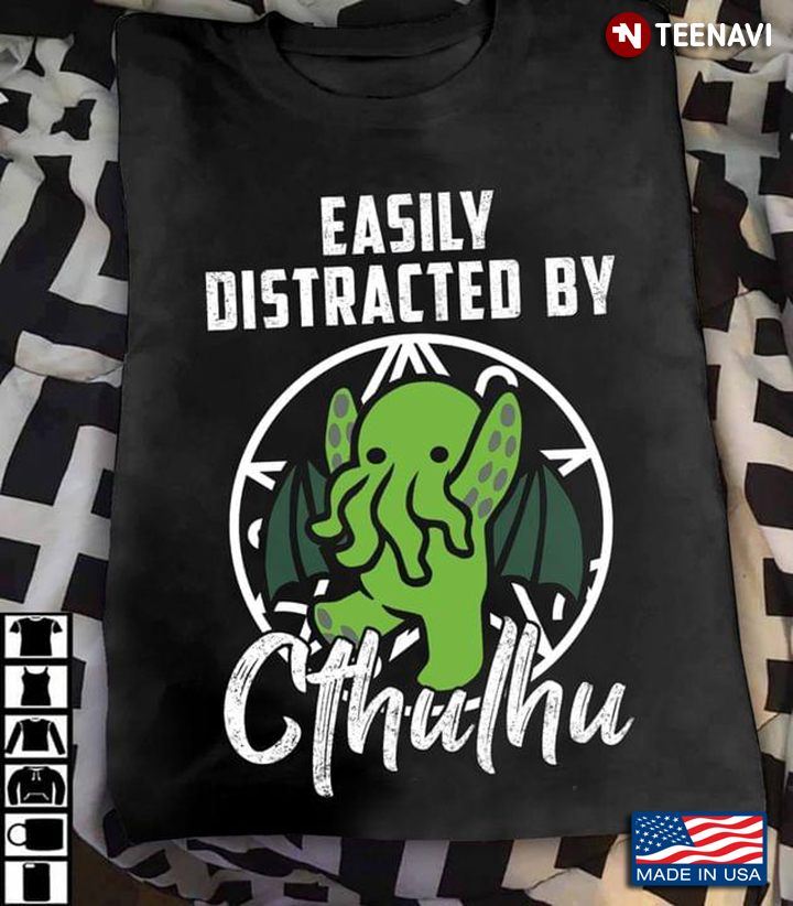 Easily Distracted By Cthulhu Funny Green Octopus