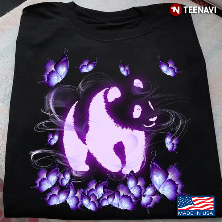 Panda and Butterflies in Purple Magical Light for Animal Lover
