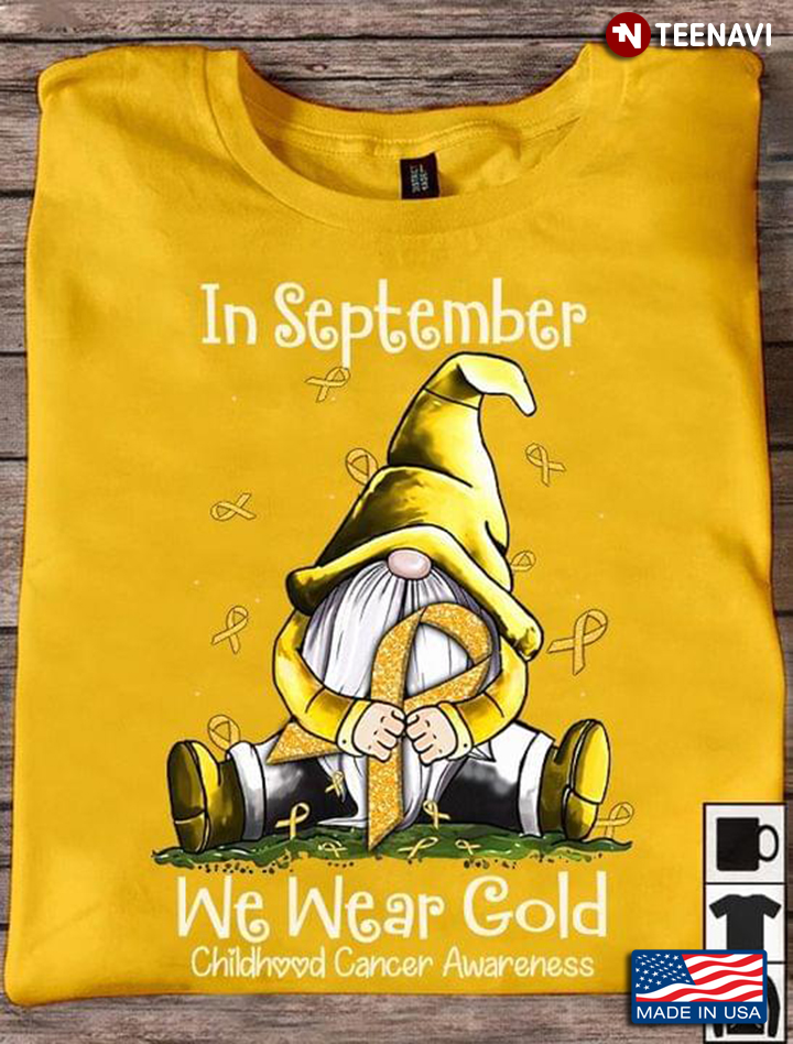 In September We Wear Gold Childhood Cancer Awareness Lovely Gnome with Yellow Ribbon