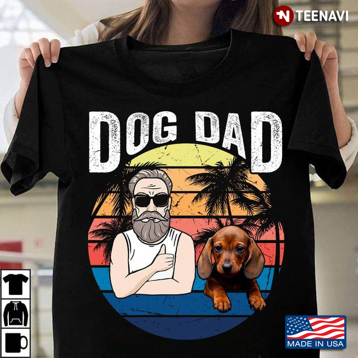 Dog Dad Cool Beard Man and Dachshund Vintage Design for Dog Lover