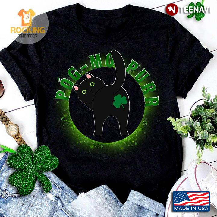 Pog Mo Purr Black Cat and Shamrock St. Patrick's Day