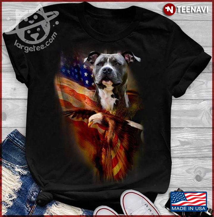 Pitbull and Bald Eagle American Flag Patriotic for Dog Lover