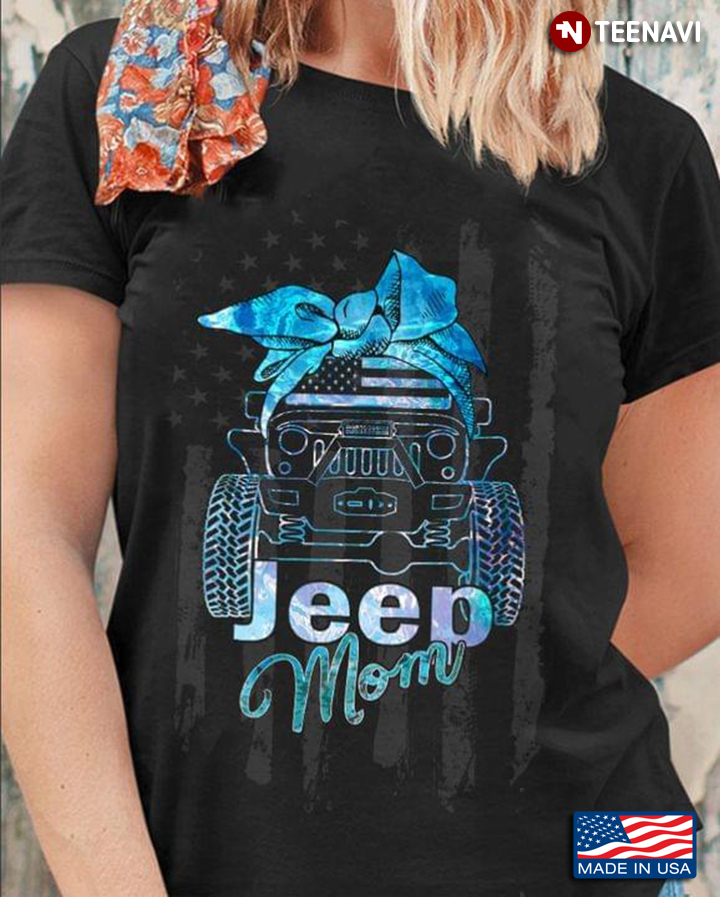 Jeep Mom Blue Jeep with Bandana American Flag for Cool Mom