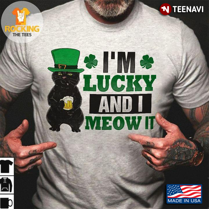 I'm Lucky and I Meow It Irish Black Cat with Beer St. Patrick's Day