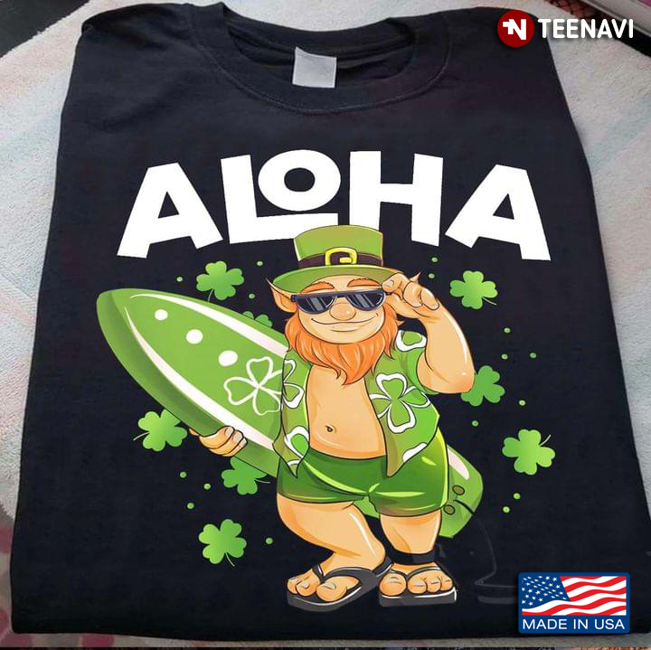 Leprechaun and Surfboard Aloha Hawaiian Surfing St. Patrick's Day