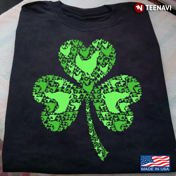 Green Shamrock Leave and Full of Chickens Happy St. Patrick's Day