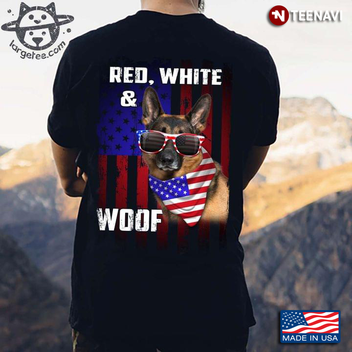Red White and Woof American Flag Cool German Shepherd for Dog Lover