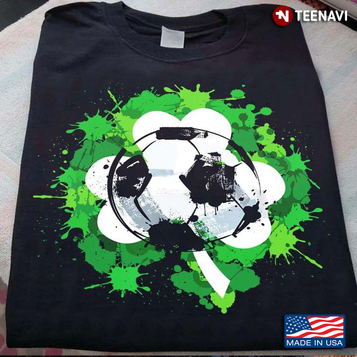 Green Splashes with Shamrock Leave and Soccer Ball for Football Lover