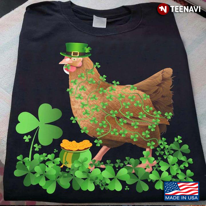 Funny Hen Full of Clover Leaves Money Pot St. Patrick Day for Animal Lover