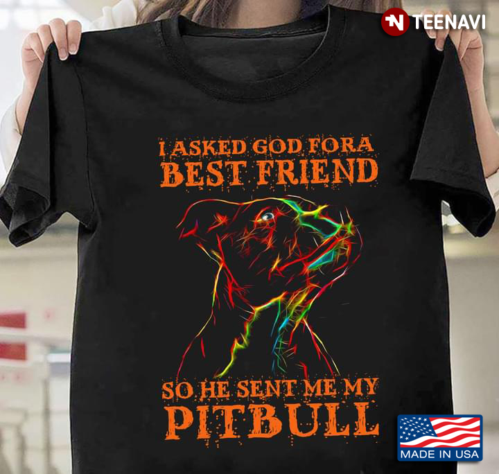 I Asked God for A Best Friend So He Sent Me My Pitbull Neon Workart for Dog Lover