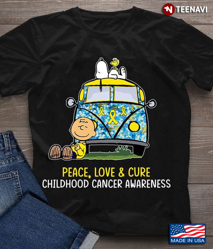 Peace Love and Cure Childhood Cancer Awareness Snoopy and Charlie Brown