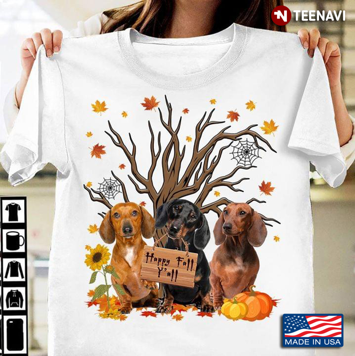 Happy Fall Y'all Adorable Dachshunds and Autumn Scenery for Dog Lover