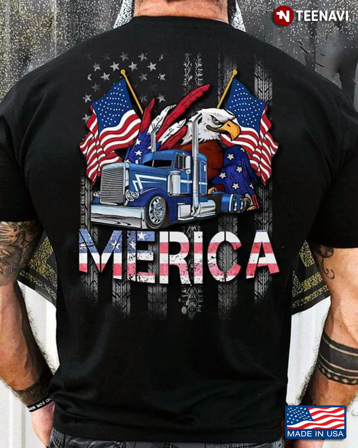 Merica Eagle With Truck American Flag Happy Independence Day