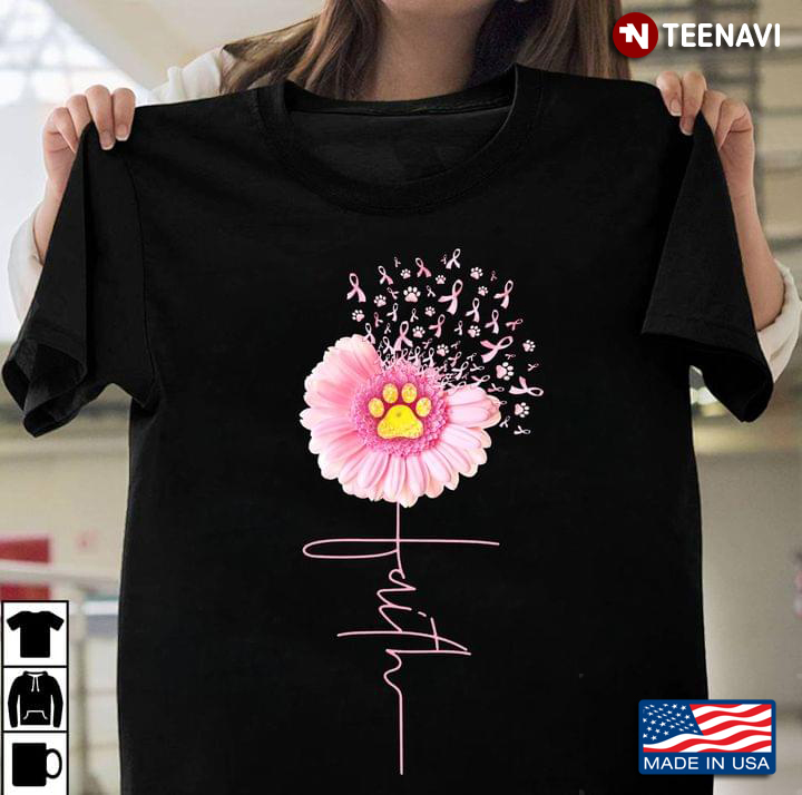 Faith Daisy Spreading Dog Paw Breast Cancer Awareness