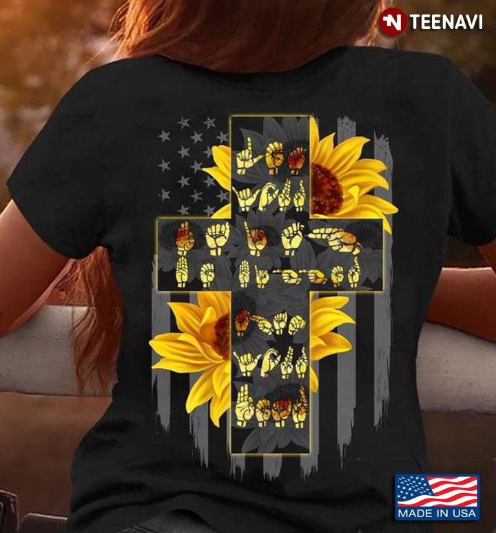American Flag Jesus Cross And Sunflower