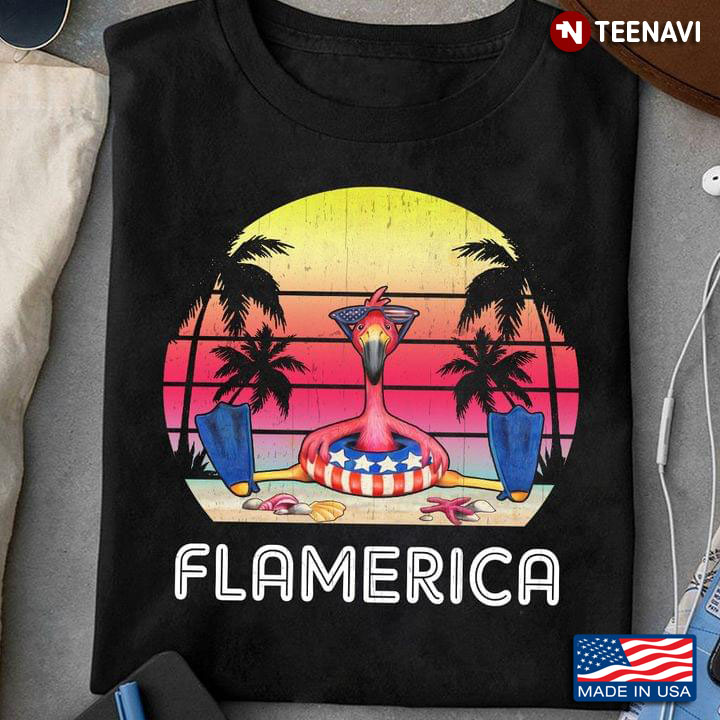 Vintage Flamerica Flamingo On The Beach For 4th Of July