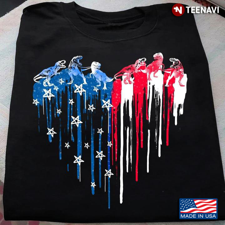 Dinosaurs Heart American Flag For Dinosaur Lover