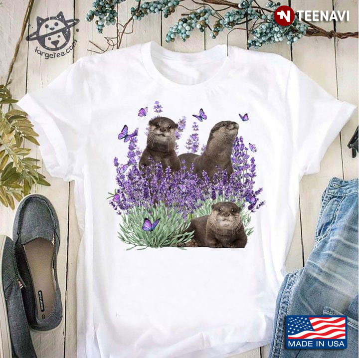 Three Otters Butterflies And Lavender For Animal Lover