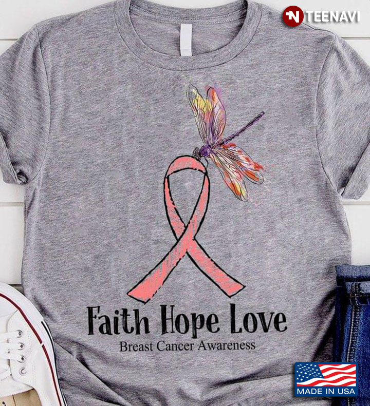 Dragonfly With Ribbon Faith Hope Love Breast Cancer Awareness