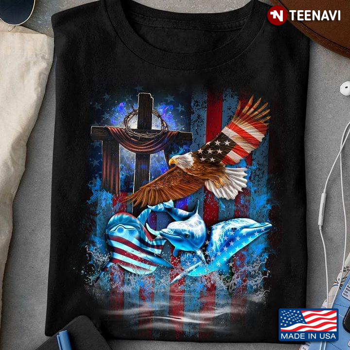Dolphins Eagle Jesus Cross American Flag For 4th Of July