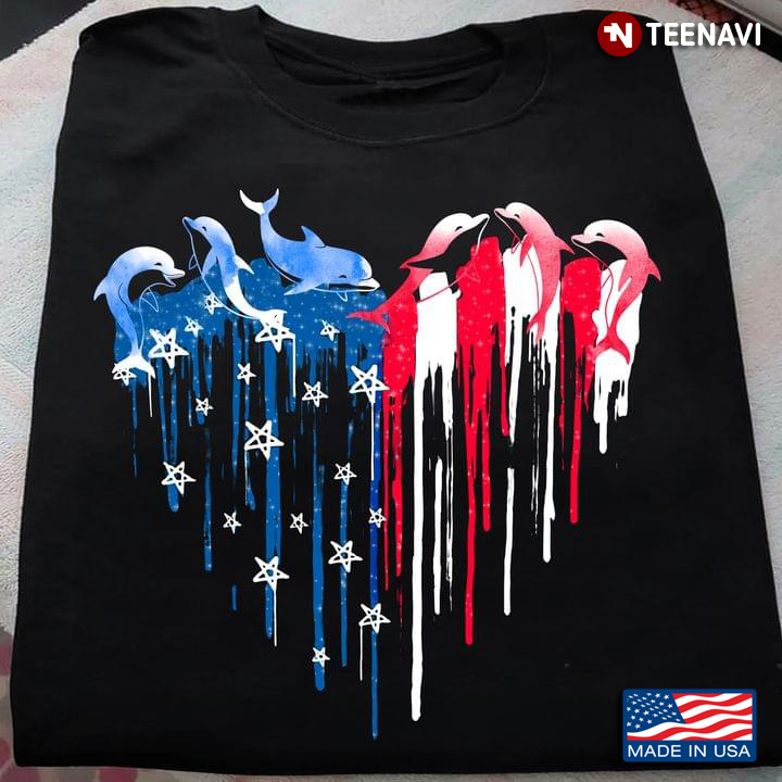 Dolphins Heart American Flag For Animal Lover