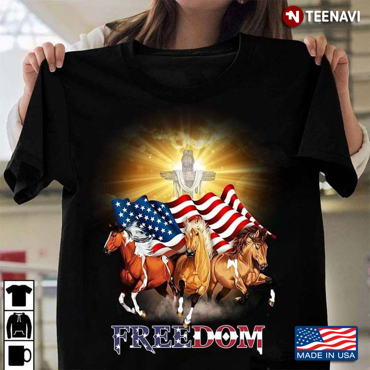 Freedom Horses American Flag Jesus Cross For 4th Of July