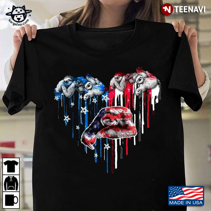 Sloths Heart American Flag For Animal Lover