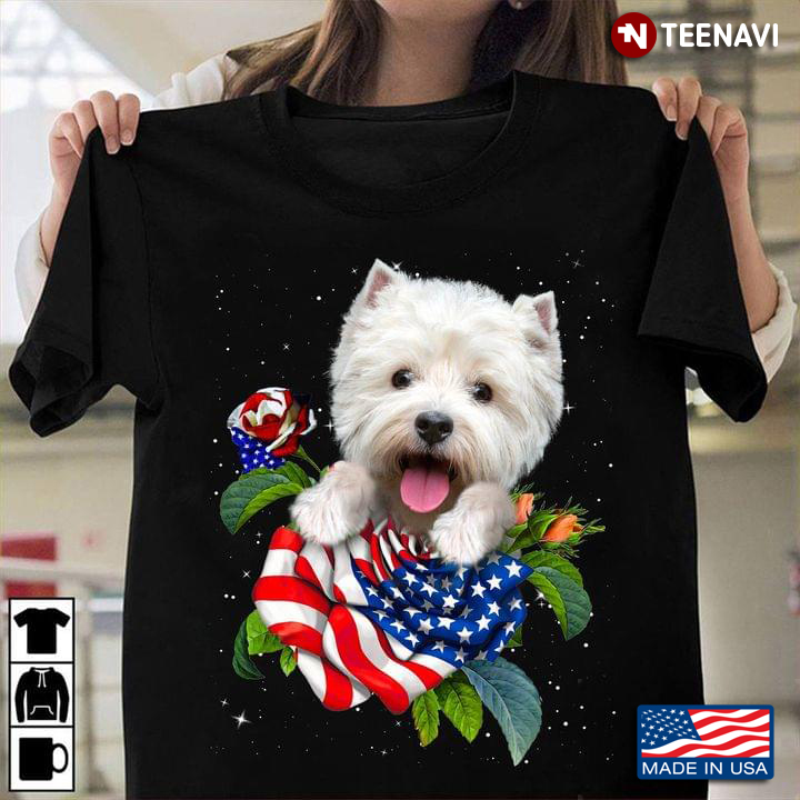 West Highland White Terrier Rose American Flag Dog Lover For 4th Of July