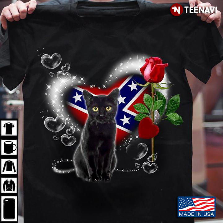 Black Cat With Rose Confederate States Of America Flag