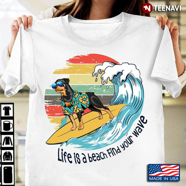 Vintage Rottweiler Surfing Life Is A Beach Find Your Wave For Dog Lover