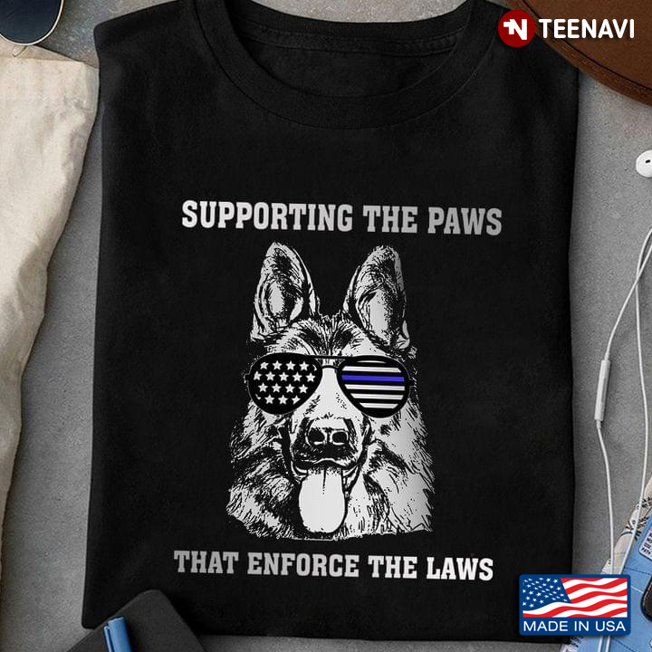 German Shepherd With American Flag Glasses Supporting The Paws That Enforce The Laws