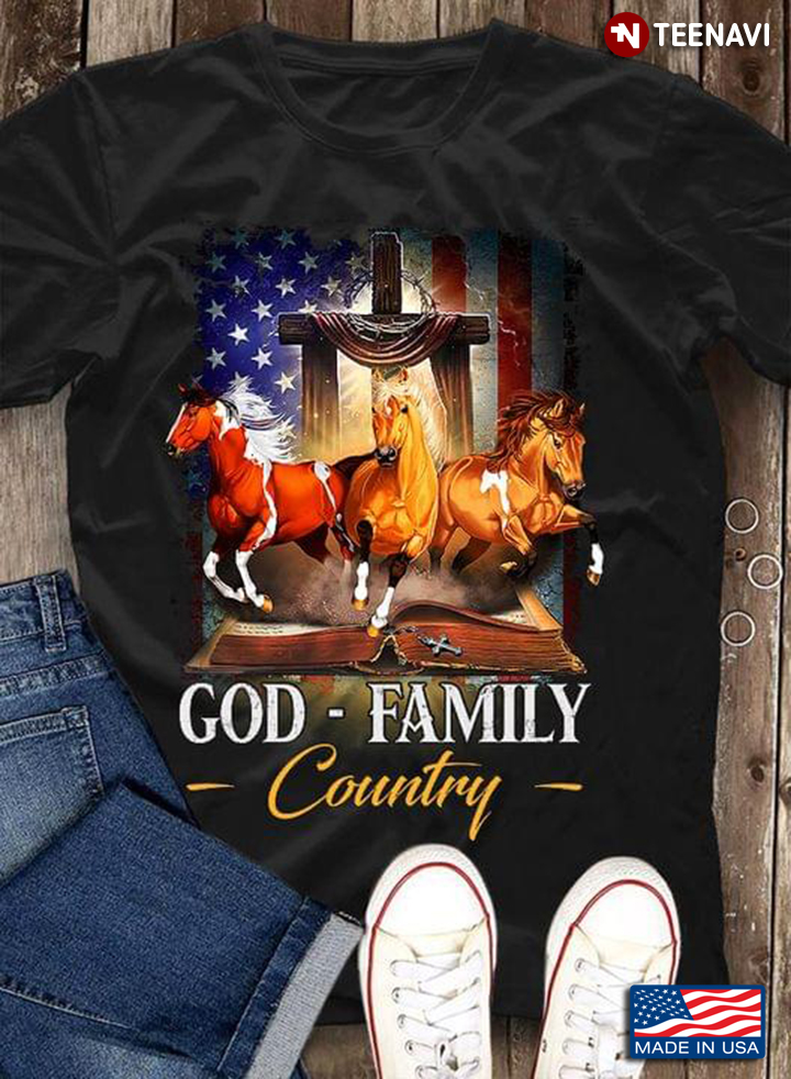 Three Horses God Family Country American Flag