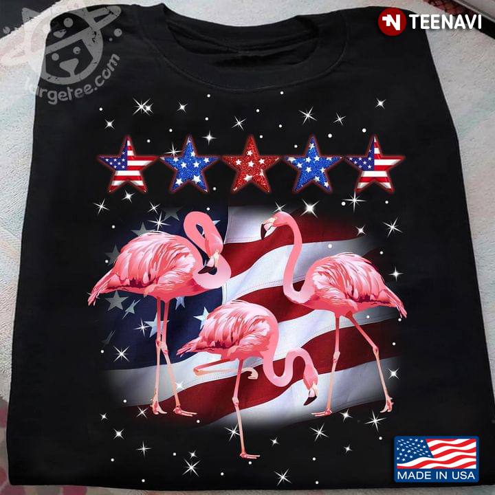 Flamingos And American Flag Happy Independence Day For 4th Of July