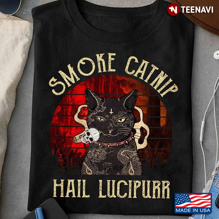 Vintage Black Cat With Tattoos And Skull Smoke Catnip Hail Lucipurr