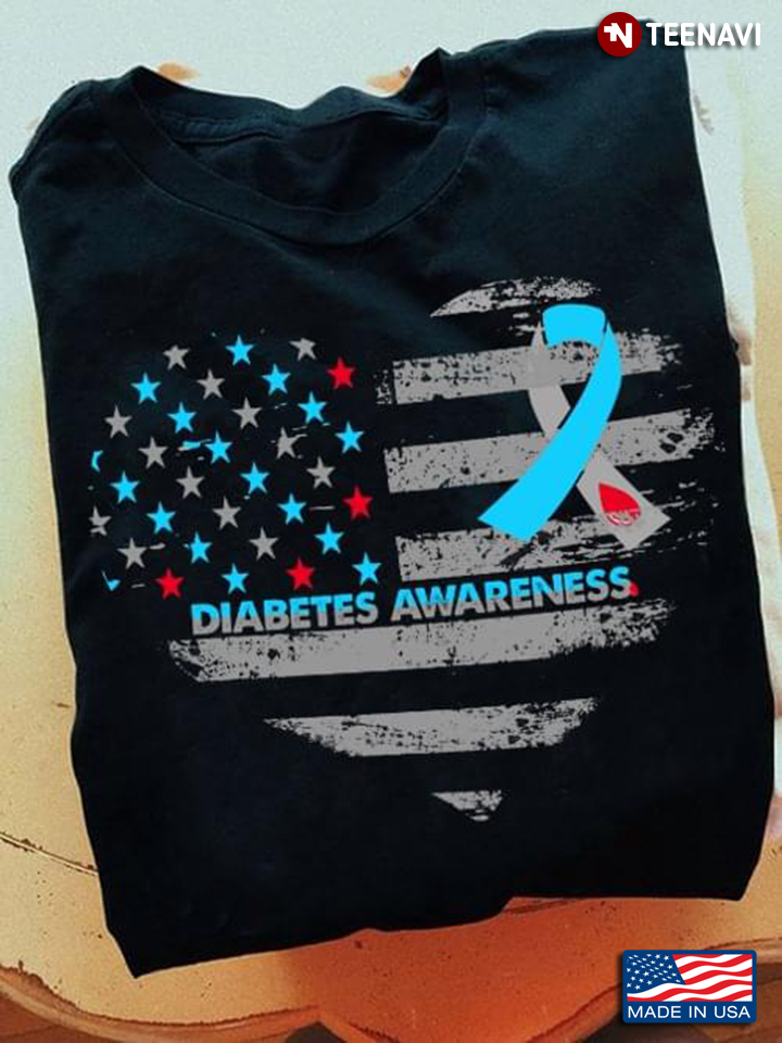 Diabetes Awareness American Flag Heart With Stars And Ribbon