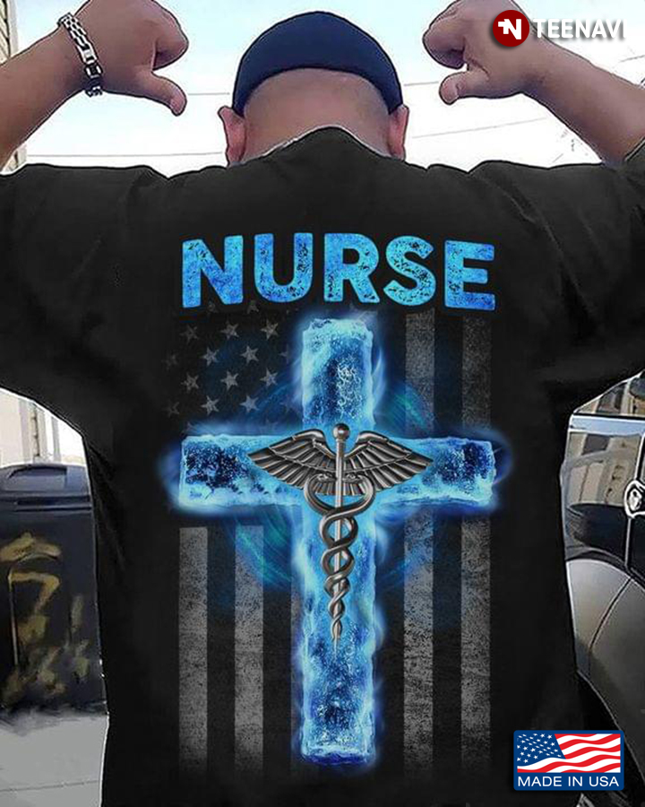 Nurse American Flag Jesus Cross And Staff Of Hermes