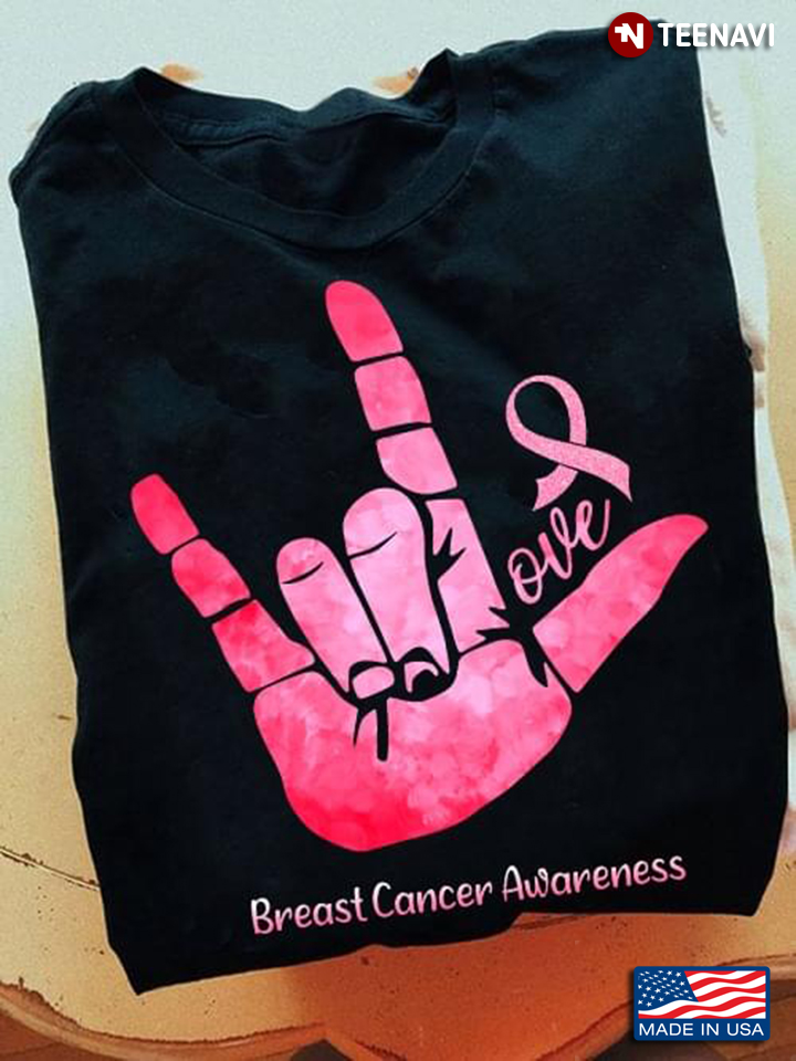 Love Breast Cancer Awareness Hand With Pink Ribbon