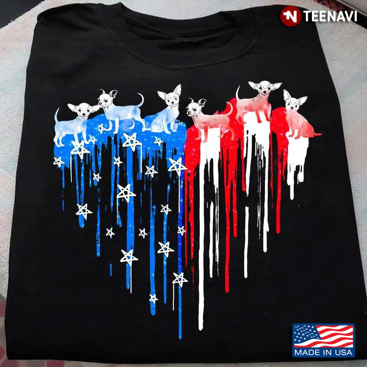 Chihuahuas Heart With American Flag Independence Day