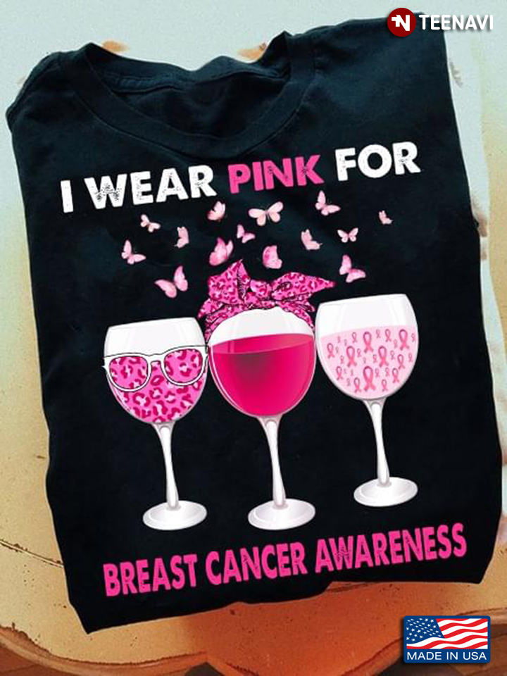 Leopard Wine Of Glasses Wear Pink Breast Cancer Awareness