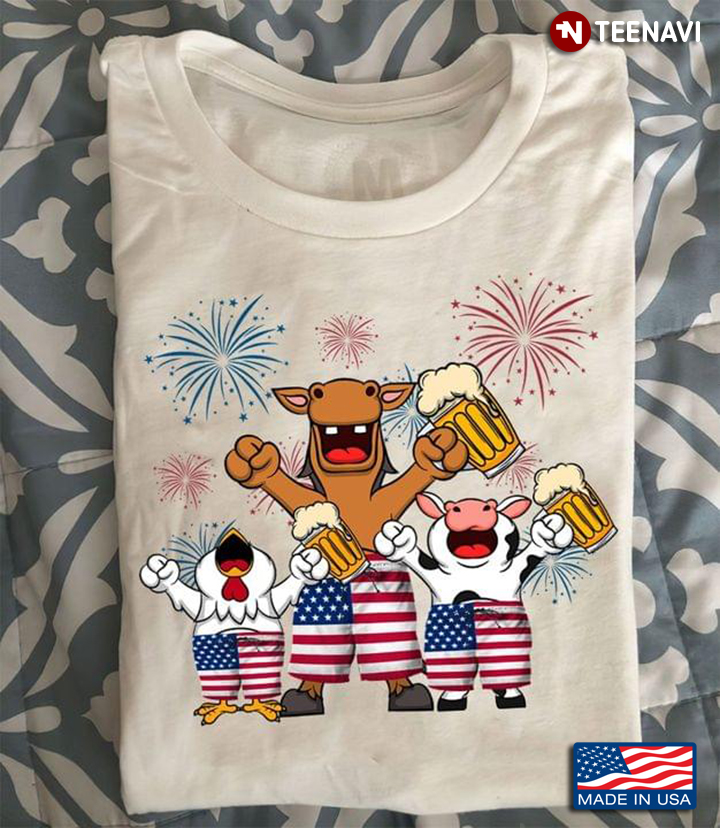 American Flag Turkey And Cows Drinking Beers Happy Independence Day 4th Of July