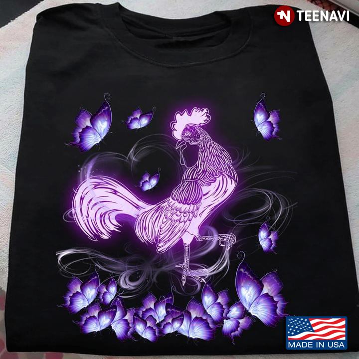 Cool Rooster With Magical Butterflies In Magical World