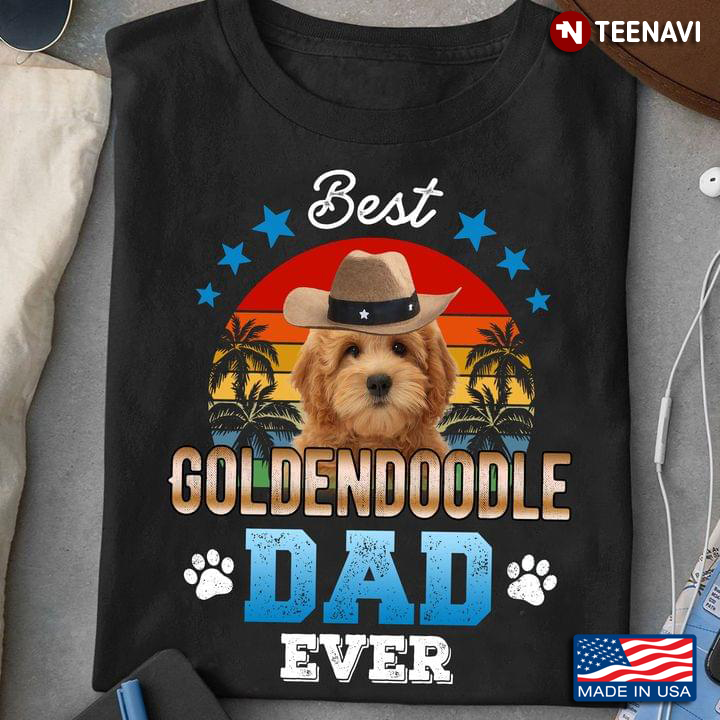 Best Goldendoodle Dad Ever Vintage Sunset Beach