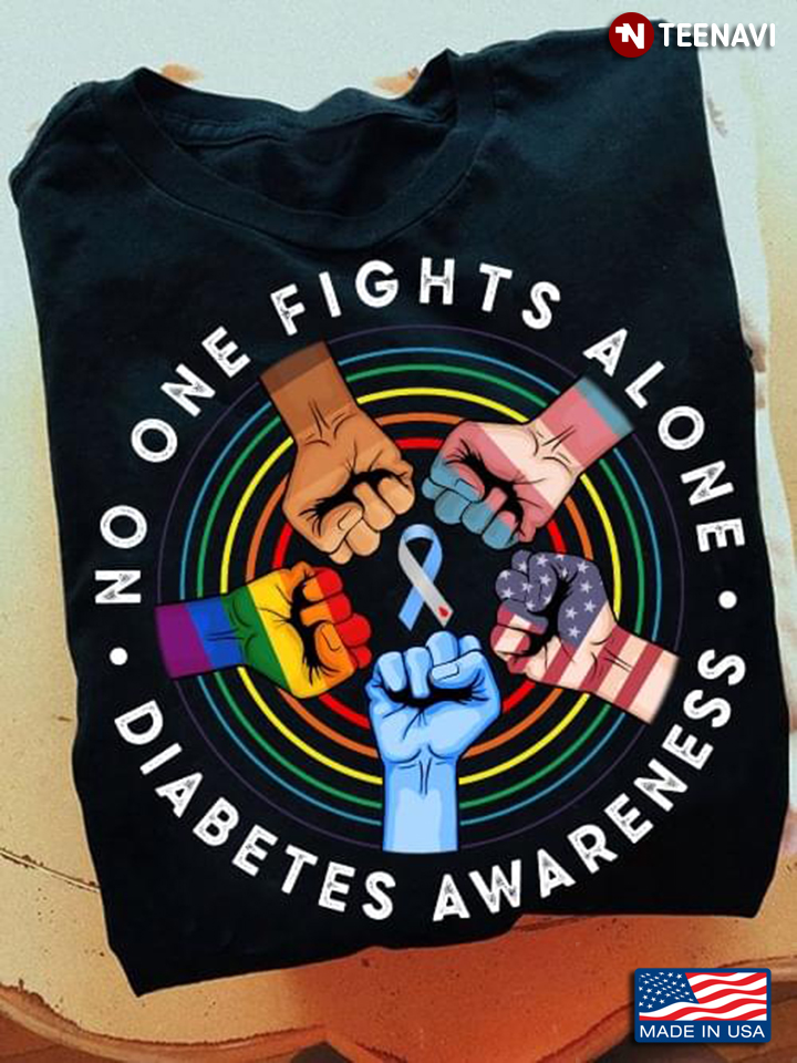 No One Fights Alone Diabetes Awareness Blue And Grey Ribbon