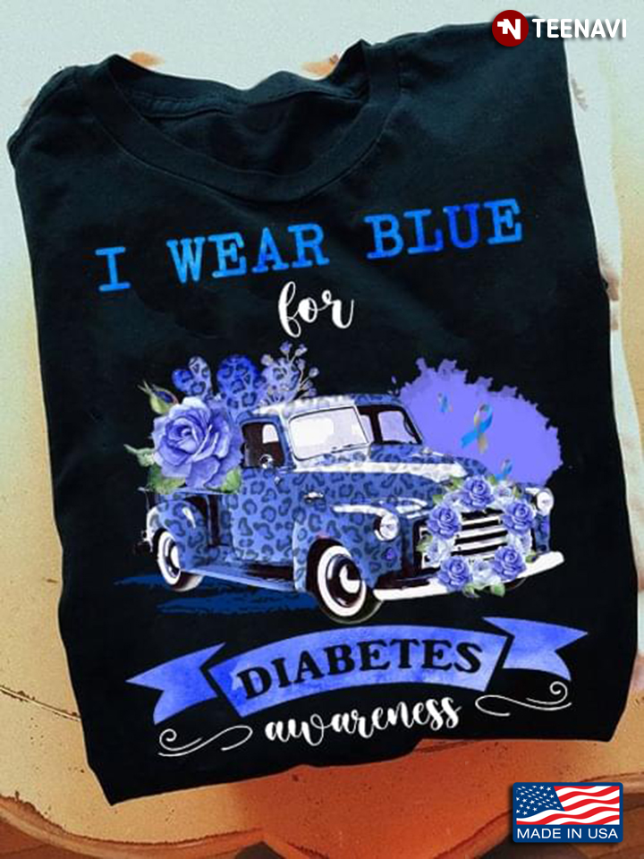 I Wear Blue For Diabetes Awareness Leopard Car Blue Ribbon