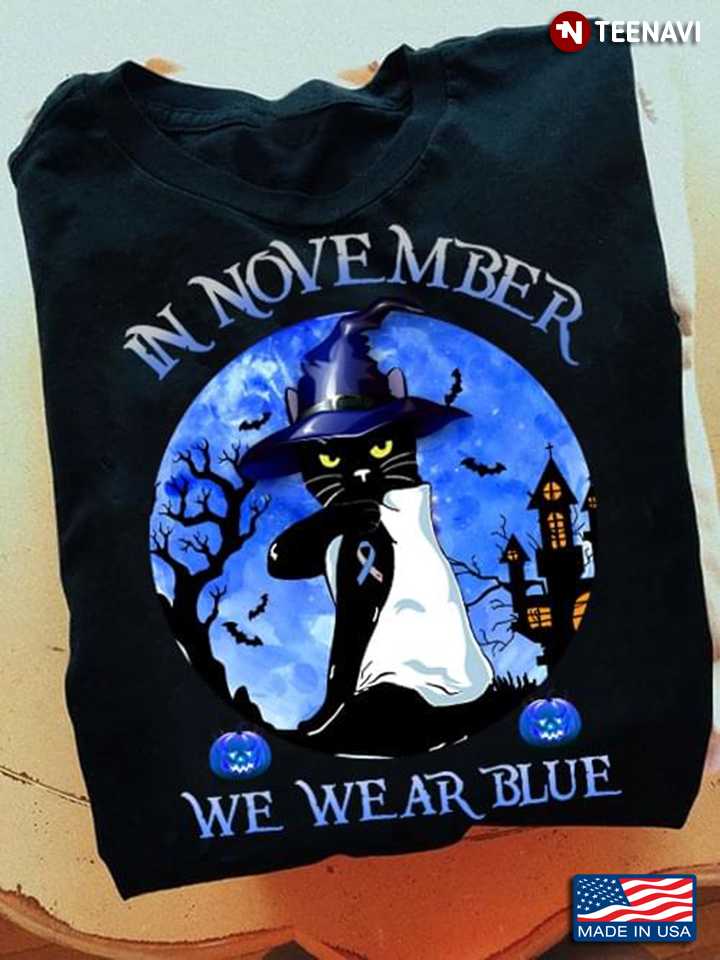 Black Cat In November We Wear Blue Halloween